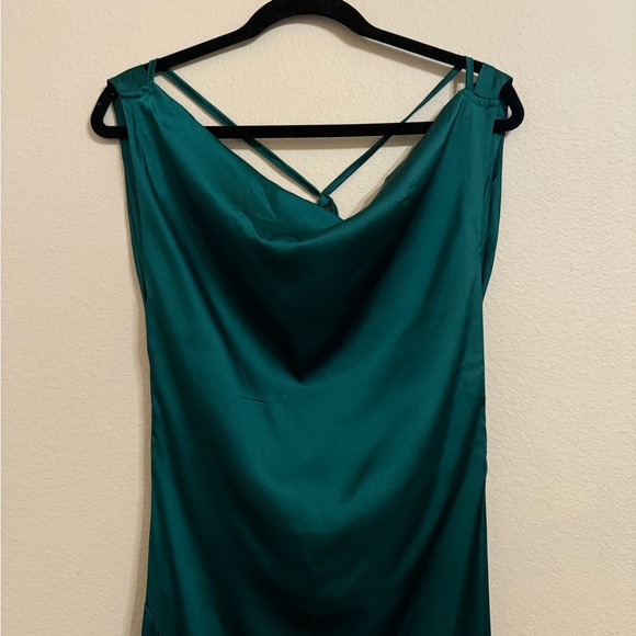 Fenity Isabelle Maxi Slip Dress Kelly Green Satin Open Back Draped Large Party - Picture 3 of 16